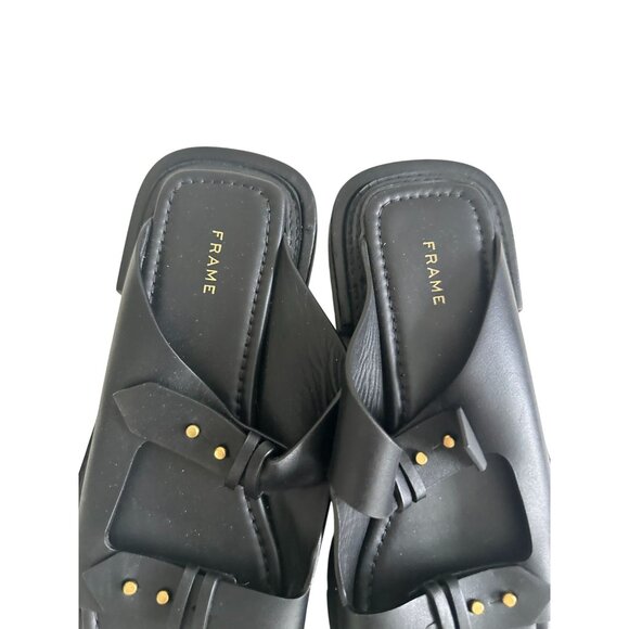 FRAME Black & Gold Leather Flats Sandals Size 40 / US 10 - Picture 5 of 8